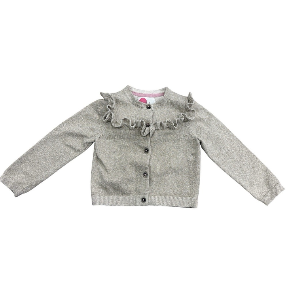 Mini Boden Girls 3-4 Gold Knit Cardigan Ruffle Sweater
